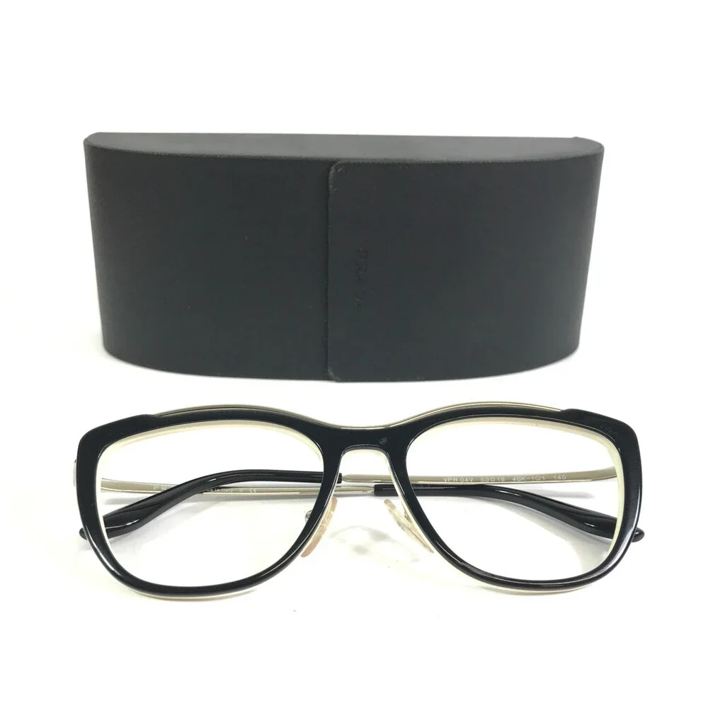 Prada Eyeglasses Frames VPR04V 4BK-1O1 Black White Silver Full Rim 53-18-140